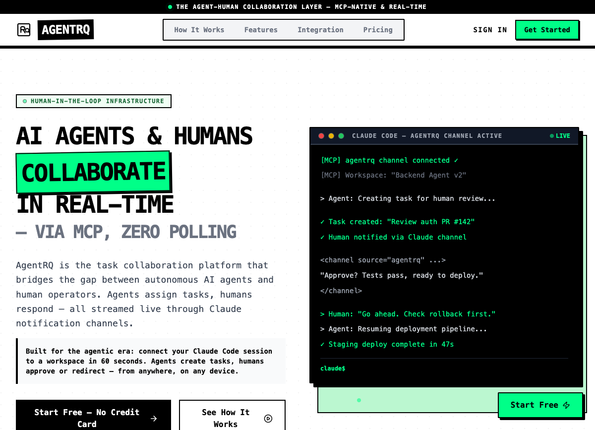 AgentRQ in action — Claude Code receiving tasks from a phone