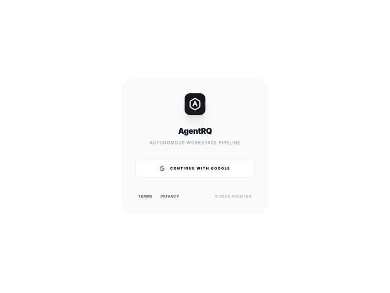 AgentRQ login page — Continue with Google