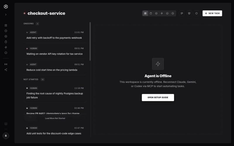 AgentRQ task finder and keyboard shortcuts sheet