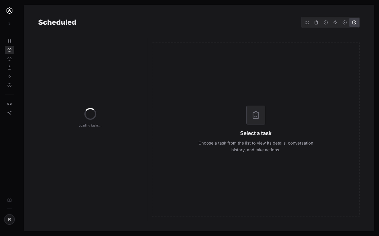 AgentRQ scheduled tasks list